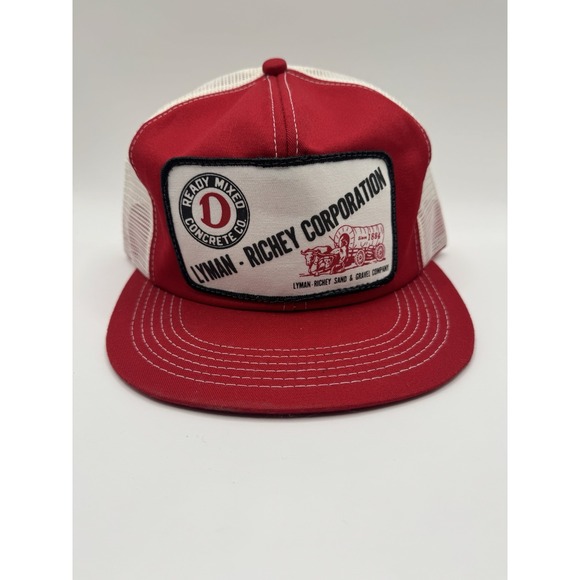 Vintage Lyman Richey Ready Mixed Concrete Trucker Hat Red White K-Products USA